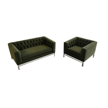 Midcentury Knoll-Style Tufted Settee &amp; Club Chair Set