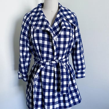 Vintage 70's Blue Plaid Wrap Jacket, Belted Style 