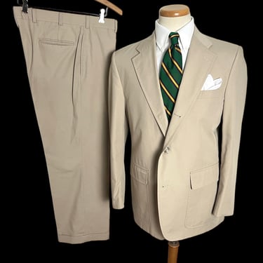 Vintage 1980s BROOKS BROTHERS 2pc Cotton Wash & Wear Sack Suit ~ 38 R ~ 3 Roll 2 ~ Sport Coat / Jacket / Pants ~ Preppy / Ivy / Trad ~ Tan 