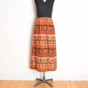 vintage 70s dress black colorful psychedelic long maxi sun hostess gown hippie M 