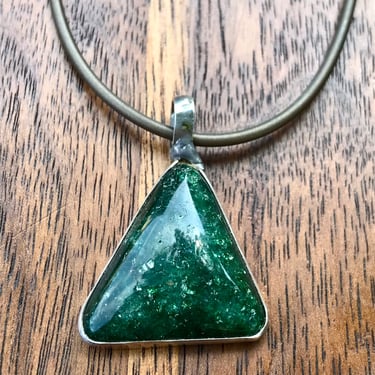 Sterling Silver Emerald Pendant Necklace Artisan Handmade Jewelry Green Crystal Stone Healing 