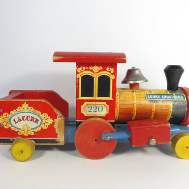 Vintage Fisher Price Looky Chug Chug Wood Train Toy 