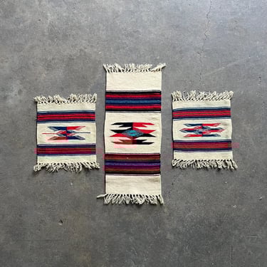 Vintage Set of Mexican Saltillo Woven Wool Mats 