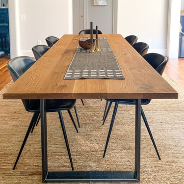 Solid Wood Dining Table / U-Shaped Metal Legs 