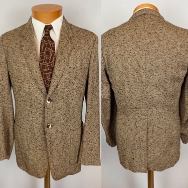 70s Does 30s Style Men’s Brown Tweed Sports Coat Blazer | Belted Back | Size 39 R 