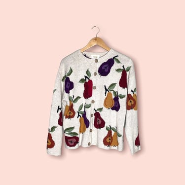 Vintage Apple and Pear Ramie Blend Cardigan Sweater, Medium 