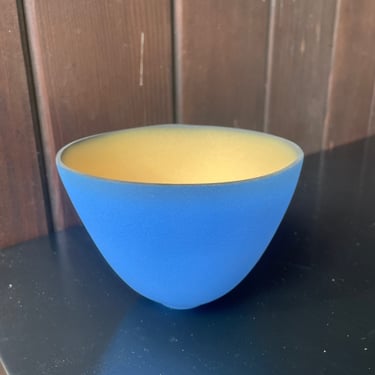 Vintage Yellow + Blue Ceramic Bowl Signed ER 