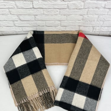 Burberry reversible Check and Monogram Cashmere Shawl, Neutrals