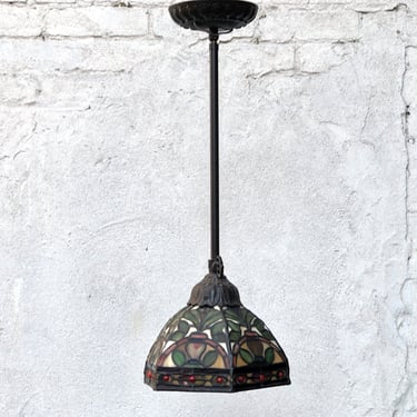 Tiffany Style Stained Glass Green Gold Red Hanging Pendant Lamp 