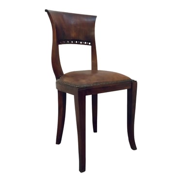 Antique Italian Wood and Leather Accent Chair
