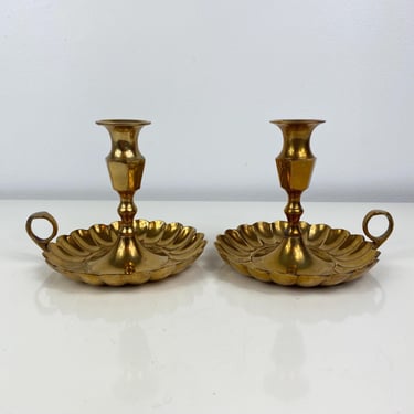 Vintage Brass set of Candle Holders, Brass Candlestick Holders, Brass Chamber stick, Candle Holder w/Finger Hole, Vintage Taper Candlestick 