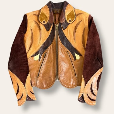 1970s Oshwahkon Leather Jacket Brown Womens Vintage ,Hippie 