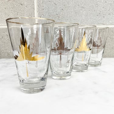 Vintage Cocktail Glasses Retro 1960s RARE + Libbey Glassware + Mid Century Modern + Set of 4 + Gold Leaf + Barware + MCM + Bar Decor 