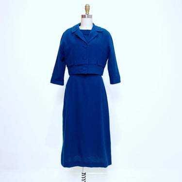 Blue Wool Nelly Don 1950s Dress and Jacket