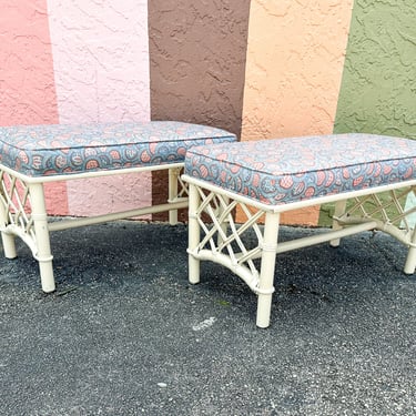 Pair of Ficks Reed Rattan Benches