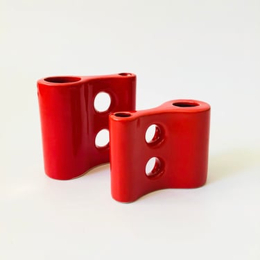 Sculptural Red Ceramic Vases - Set of 2 