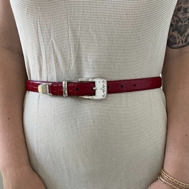 Vintage 1990s Brighton Red Leather Rodeo Western Hippy Silver Buckle Belt Sz S 
