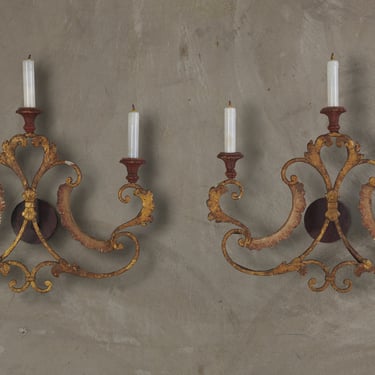 PAIR OF 19th C ELECTRIFIED WROUGHT IRON SCONCES