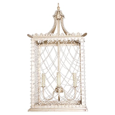 Square Crystal Cage Style Silvered Iron Pendant Chandelier