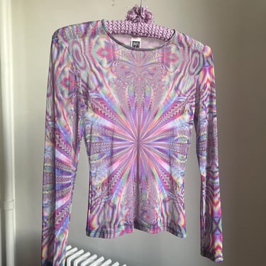 90’s vintage mesh rainbow kaleidoscope rave shirt 