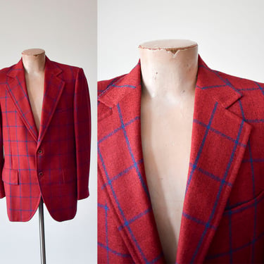 1970s Mens Red Plaid Suit Jacket 