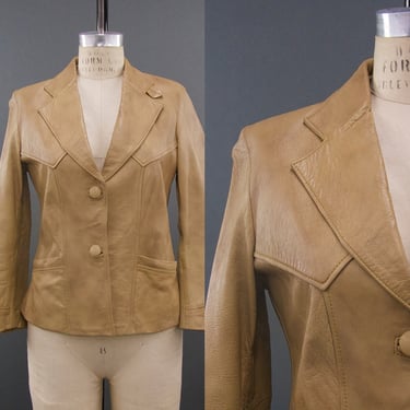 Vintage 1970s Beige Mexican Leather Jacket, Vintage Western Wear, 70s Leather, Vintage Outerwear, Size Small by Mo