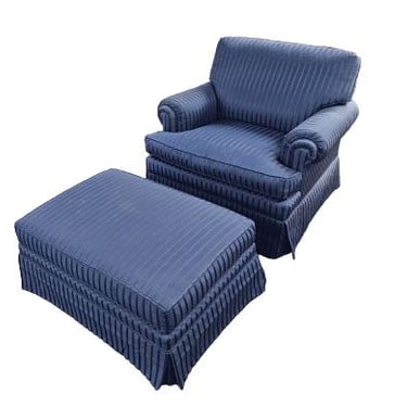 Blue Striped Contemporary Chair + Ottoman