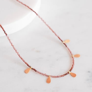 Ananda Khalsa | Beaded Ombre Garnet Necklace, Hammered 22k Teardrops
