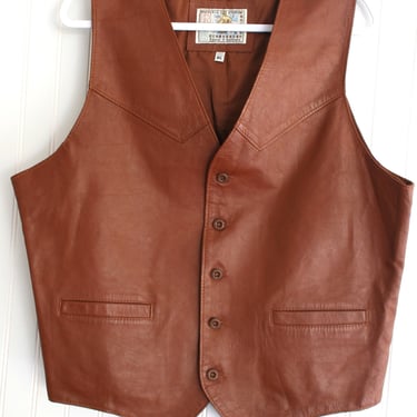 Marlboro Man - 1970's Western - Leather Vest - Marked size XL 