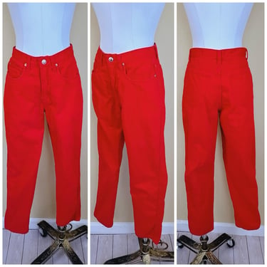 1990s Vintage Perfect Red Denim High Waisted Jeans / 90s Rio Brand Cotton Denim Mom Jeans / Size 27