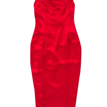 Retrofete - Red Satin Sleeveless Midi Fitted Dress Sz XXS