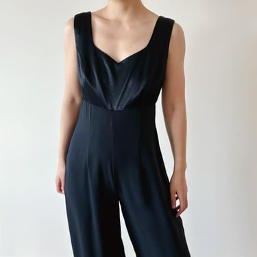vintage jumpsuit minimalist jumpsuit black jumpsuit sleeveless wide leg pants culottes vintage rompers Made in USA capsule wardrobe size M 