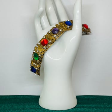 Square Link Rainbow Rhinestone Bracelet