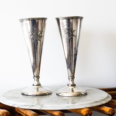 Silver Plated Victorian Trumpet Vases 