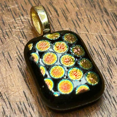 Handmade Art Glass Dichroic Glass Pendant Black Pink Gold Handmade Artisan Retro 