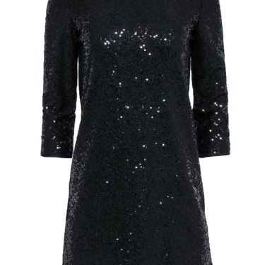 Tahari - Black Sequin Shift Dress w/ Quarter Sleeves Sz XS