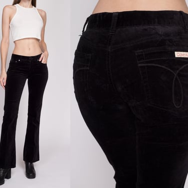 XS| Y2K Calvin Klein Low Rise Black Velvet Pants - Extra Small | Vintage Deadstock Bootcut Kick Flare Stretchy Trousers 