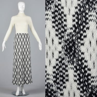 XS 1970s Dress Mollie Parnis Boutique Long Sleeve Maxi Dress Black and White Knit Vintage 70s Winter Outfit 