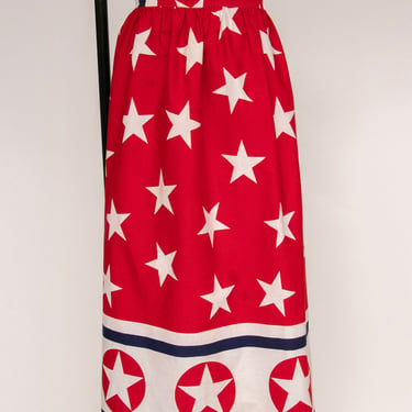 1970s Maxi Skirt Cotton Printed Stars S 