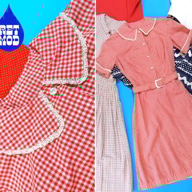 Cute Vintage 50s 60s Red White Gingham Cotton Junior/Petite Dress with Collar 