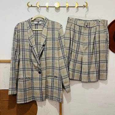 Vintage 90s Princess Diana Plaid Oversized Shorts & Single Button Blazer Set USA 