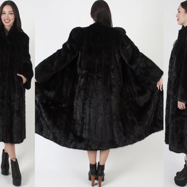 Full Length Mahogany Ranch Mink Coat, Dark Espresso Brown Jacket, Vintage Red Carpet Real Fur Overcoat 