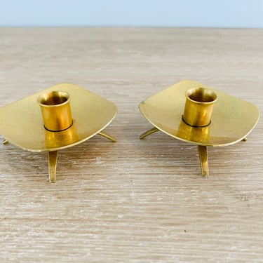 Vintage Mid Century Modern Pair of Gold Plated Candle Holders by Mema Sweden in Original Box 