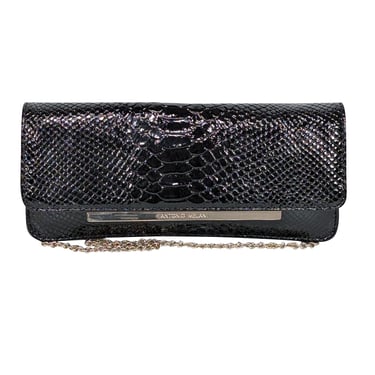 Antonio Melani - Black Patent Croc Embossed Shoulder Bag with Chain Strap