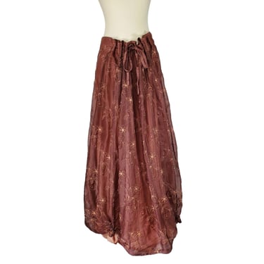 Krista Larson Layered Silk Simple Skirt Lined Embroidered Waist Tie Sz. OS BNWT! 