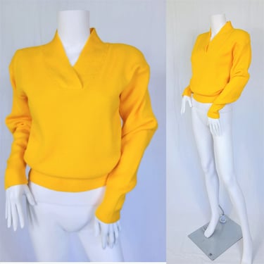 1980's Bright Yellow Acrylic Pull Over Sweater I Sz Med I Cristina's 