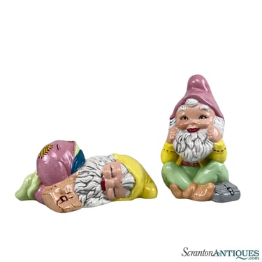 Vintage Porcelain Garden Gnome Figural Sculptures - A Pair
