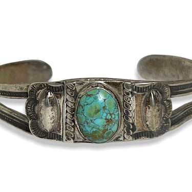 Vintage Early OLD PAWN Silver & Turquoise NAVAJO Bracelet / Cuff ~ Old Pawn ~ Antique ~ Repousse / Stamped ~ 
