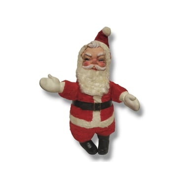 Vintage Large Plush Santa Claus Doll, Jolly Hard Rubber Face w/ Rosy Cheeks, Mid Century Christmas Kitsch, Vintage Holiday Decorations 