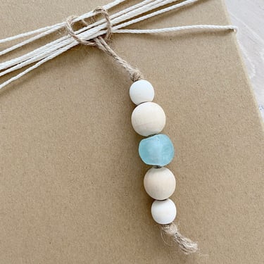 Sea Glass/Wood Bead Ornament/Gift Hang